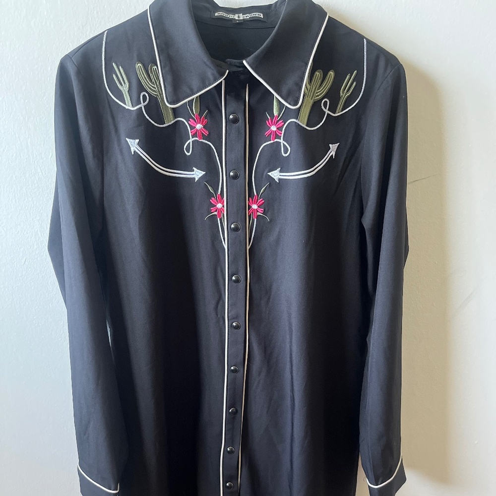 Western Long Sleeve Pearl Snap Dress